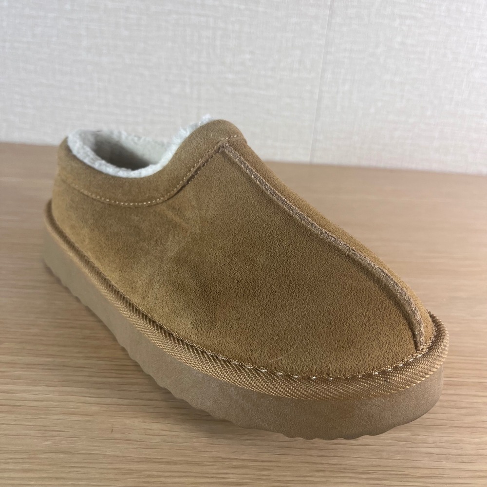 Women's Suede Clog Slippers Chestnut Faux Fur Lined Cozy Platform Mule Size 6